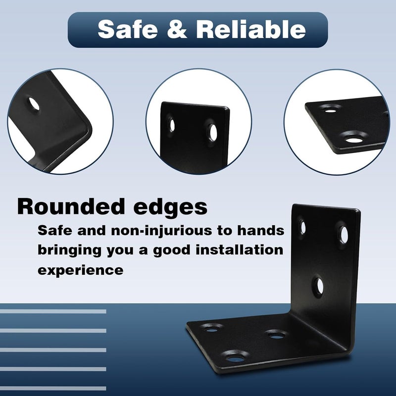 XHMAXE 25Pack 1.5''Black Angle Brackets with Slot, 2 MM Thickness Stainless Steel Brackets for Wooden Furniture Timber, Heavy Duty Wide Corner Metal Brace 90Degree Shape Steel Angle Bracket - Image 5